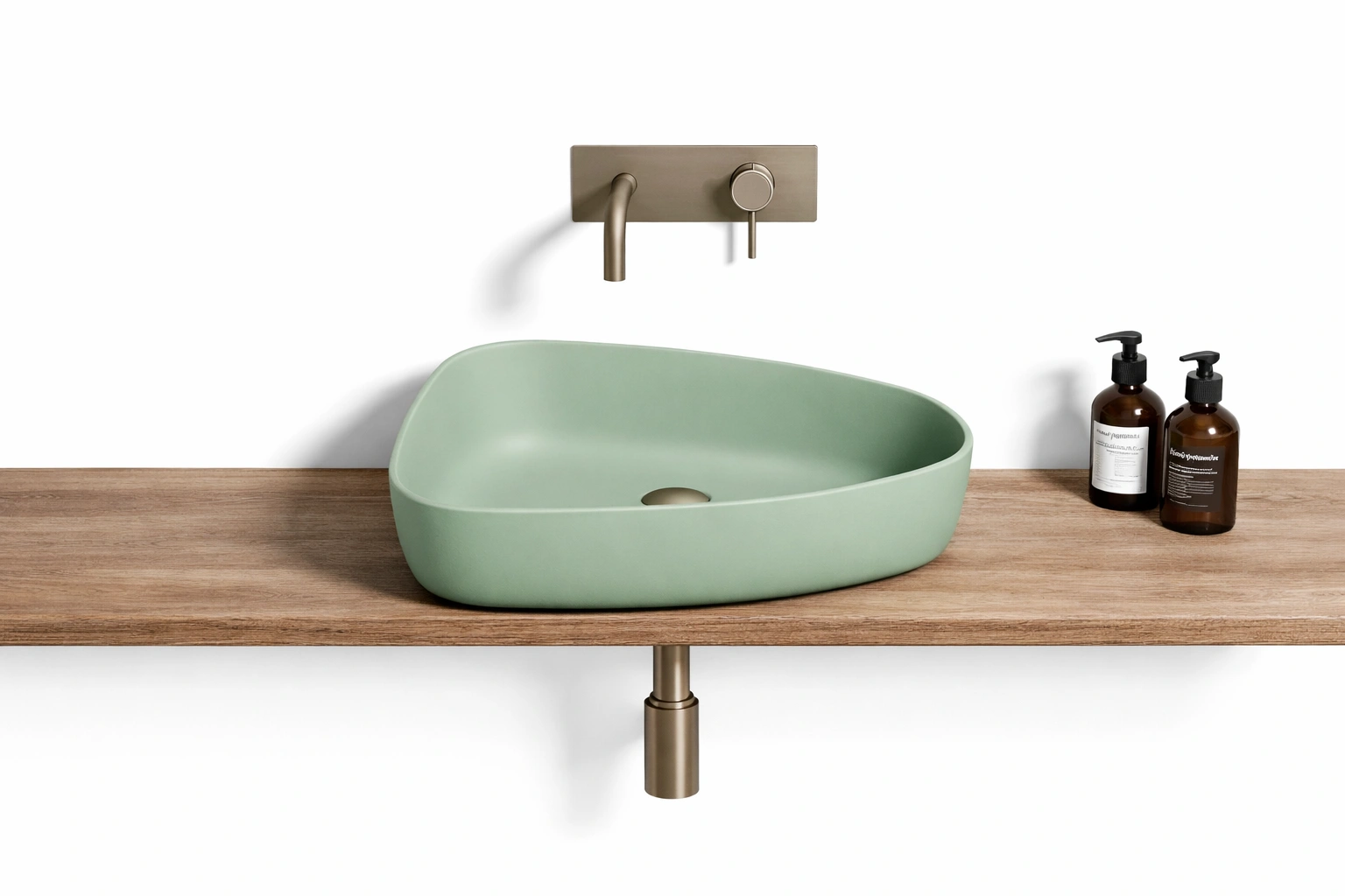 Vasque ovale cramique vert mat avec robinet mural dor-zenvaryn