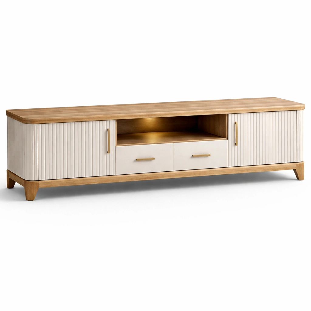 Meuble TV Scandinave Chne Clair Panneau Crme-zenvaryn