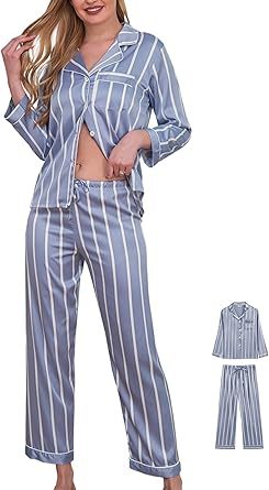 Womens Pajama Sets Button Down Sleepwear Loungewear XS~3XL