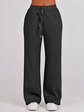 Women Spring Travel Vacation Outfits 2026 Long Sleeve Lounge Sets Side Slit Wide Leg Pants S-3XL