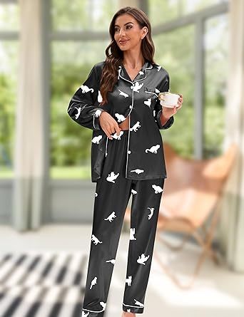 Womens Pajama Sets Button Down Sleepwear Loungewear XS~3XL