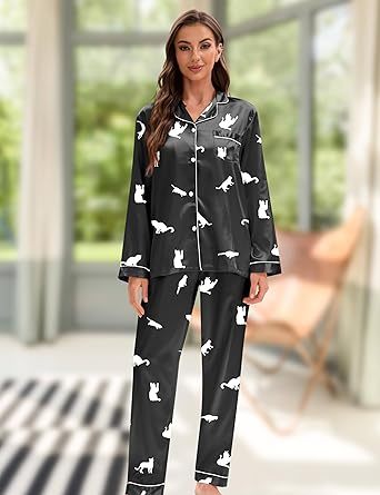 Womens Pajama Sets Button Down Sleepwear Loungewear XS~3XL