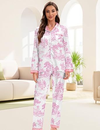 Womens Pajama Sets Button Down Sleepwear Loungewear XS~3XL