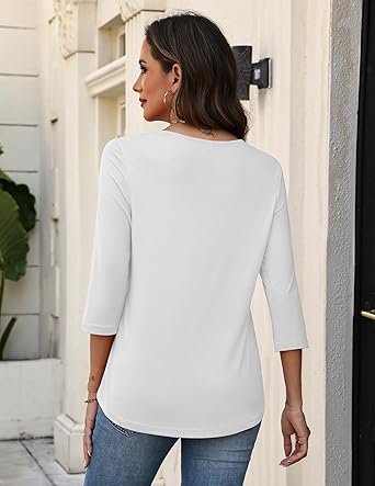 Womens Long Sleeve Tops 2026 V Neck Pleated Shirts Dressy Casual Tunic Blouses Loose Fit Fall Fashion Clothes