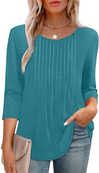 Womens Long Sleeve Tops 2026 V Neck Pleated Shirts Dressy Casual Tunic Blouses Loose Fit Fall Fashion Clothes