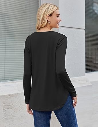 Womens Long Sleeve Tops 2026 V Neck Pleated Shirts Dressy Casual Tunic Blouses Loose Fit Fall Fashion Clothes