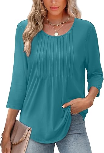 Womens Long Sleeve Tops 2026 V Neck Pleated Shirts Dressy Casual Tunic Blouses Loose Fit Fall Fashion Clothes