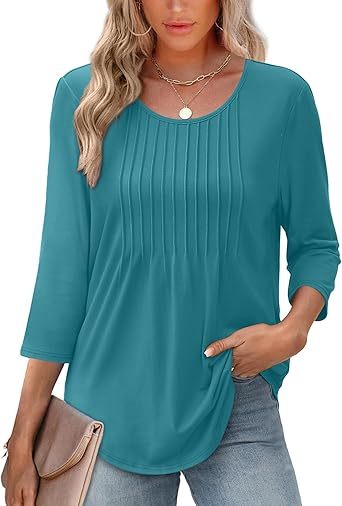 Womens Long Sleeve Tops 2026 V Neck Pleated Shirts Dressy Casual Tunic Blouses Loose Fit Fall Fashion Clothes