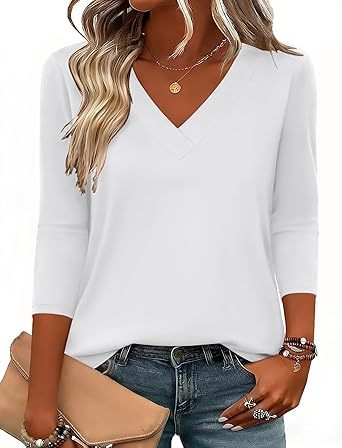 Womens Long Sleeve Tops 2026 V Neck Pleated Shirts Dressy Casual Tunic Blouses Loose Fit Fall Fashion Clothes