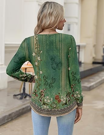 Womens Long Sleeve Tops 2026 V Neck Pleated Shirts Dressy Casual Tunic Blouses Loose Fit Fall Fashion Clothes