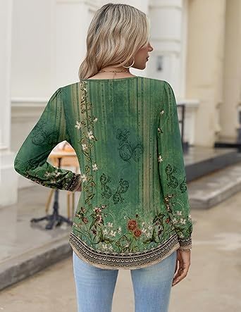 Womens Long Sleeve Tops 2026 V Neck Pleated Shirts Dressy Casual Tunic Blouses Loose Fit Fall Fashion Clothes