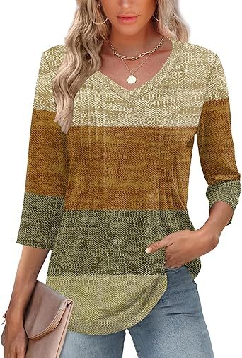 Womens Long Sleeve Tops 2026 V Neck Pleated Shirts Dressy Casual Tunic Blouses Loose Fit Fall Fashion Clothes