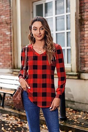 Womens Long Sleeve Tops 2026 V Neck Pleated Shirts Dressy Casual Tunic Blouses Loose Fit Fall Fashion Clothes