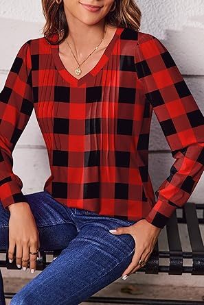 Womens Long Sleeve Tops 2026 V Neck Pleated Shirts Dressy Casual Tunic Blouses Loose Fit Fall Fashion Clothes