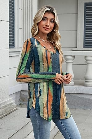 Womens Long Sleeve Tops 2026 V Neck Pleated Shirts Dressy Casual Tunic Blouses Loose Fit Fall Fashion Clothes