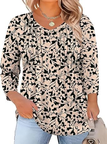 Womens Long Sleeve Tops 2026 V Neck Pleated Shirts Dressy Casual Tunic Blouses Loose Fit Fall Fashion Clothes