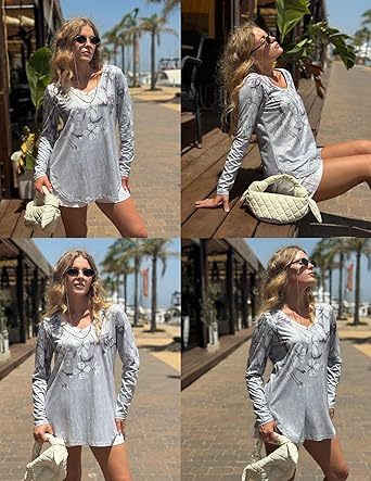 Womens Long Sleeve Tops 2026 V Neck Pleated Shirts Dressy Casual Tunic Blouses Loose Fit Fall Fashion Clothes