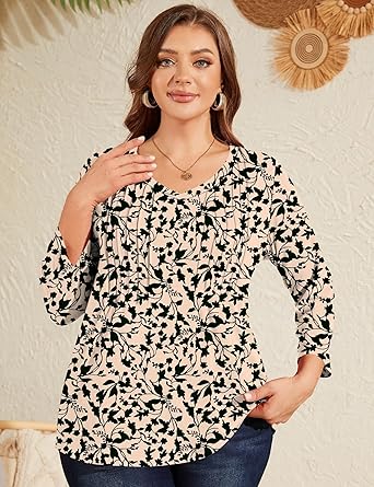 Womens Long Sleeve Tops 2026 V Neck Pleated Shirts Dressy Casual Tunic Blouses Loose Fit Fall Fashion Clothes