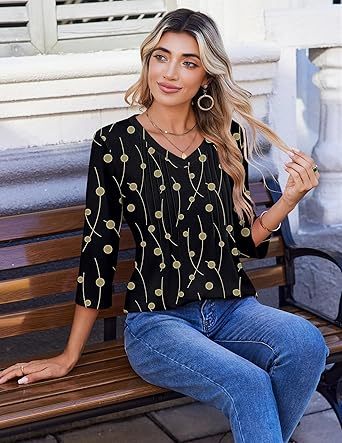 Womens Long Sleeve Tops 2026 V Neck Pleated Shirts Dressy Casual Tunic Blouses Loose Fit Fall Fashion Clothes