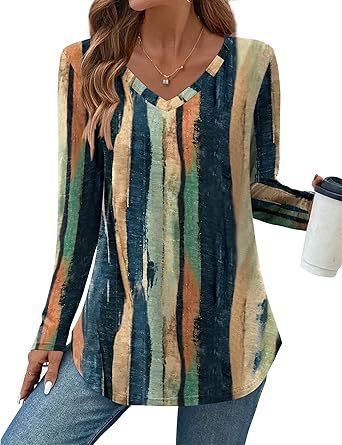 Womens Long Sleeve Tops 2026 V Neck Pleated Shirts Dressy Casual Tunic Blouses Loose Fit Fall Fashion Clothes