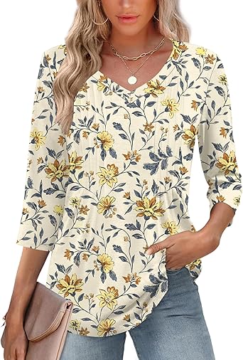 Womens Long Sleeve Tops 2026 V Neck Pleated Shirts Dressy Casual Tunic Blouses Loose Fit Fall Fashion Clothes