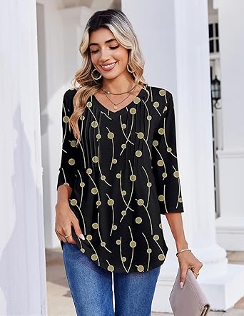 Womens Long Sleeve Tops 2026 V Neck Pleated Shirts Dressy Casual Tunic Blouses Loose Fit Fall Fashion Clothes