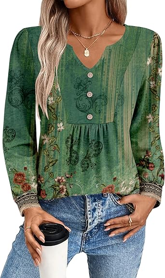 Womens Long Sleeve Tops 2026 V Neck Pleated Shirts Dressy Casual Tunic Blouses Loose Fit Fall Fashion Clothes