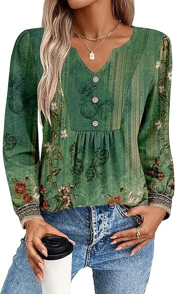 Womens Long Sleeve Tops 2026 V Neck Pleated Shirts Dressy Casual Tunic Blouses Loose Fit Fall Fashion Clothes