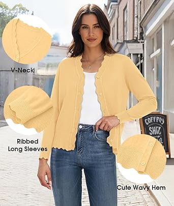 Women's Long Sleeve V-Neck Button Down Cardigan Knit Shrugs Sweater