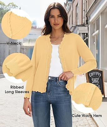 Women's Long Sleeve V-Neck Button Down Cardigan Knit Shrugs Sweater