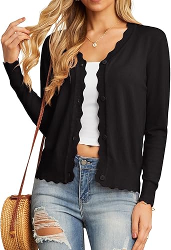Women's Long Sleeve V-Neck Button Down Cardigan Knit Shrugs Sweater