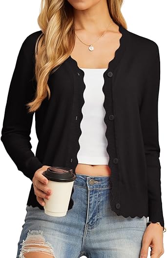 Women's Long Sleeve V-Neck Button Down Cardigan Knit Shrugs Sweater