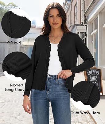 Women's Long Sleeve V-Neck Button Down Cardigan Knit Shrugs Sweater