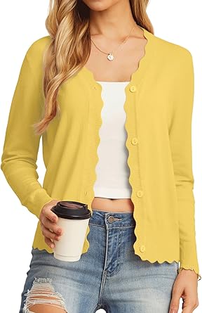 Women's Long Sleeve V-Neck Button Down Cardigan Knit Shrugs Sweater