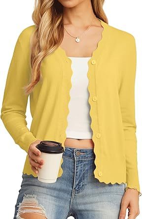 Women's Long Sleeve V-Neck Button Down Cardigan Knit Shrugs Sweater