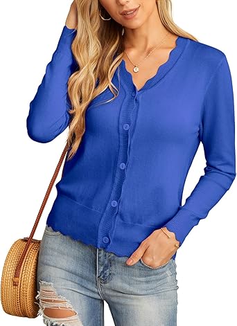 Women's Long Sleeve V-Neck Button Down Cardigan Knit Shrugs Sweater