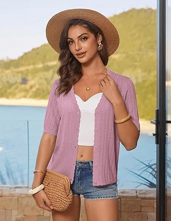 Women's Long Sleeve V-Neck Button Down Cardigan Knit Shrugs Sweater