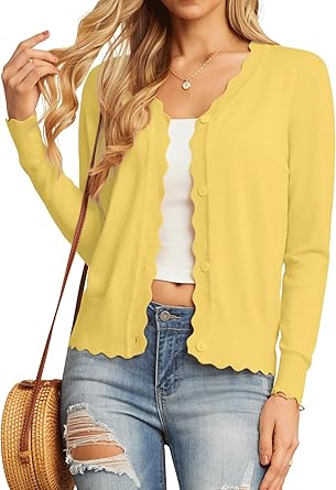 Women's Long Sleeve V-Neck Button Down Cardigan Knit Shrugs Sweater