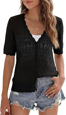 Women's Long Sleeve V-Neck Button Down Cardigan Knit Shrugs Sweater