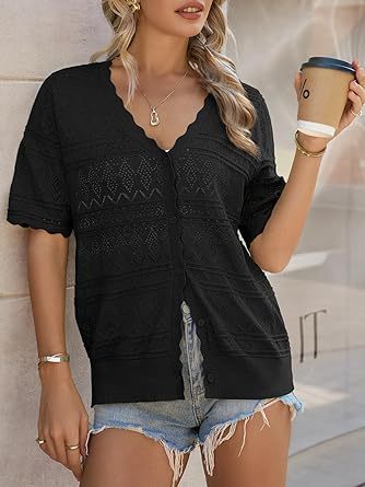 Women's Long Sleeve V-Neck Button Down Cardigan Knit Shrugs Sweater
