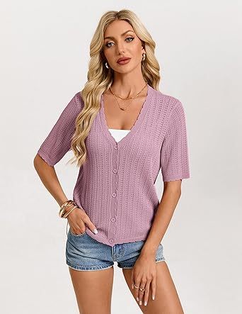 Women's Long Sleeve V-Neck Button Down Cardigan Knit Shrugs Sweater