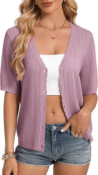 Women's Long Sleeve V-Neck Button Down Cardigan Knit Shrugs Sweater