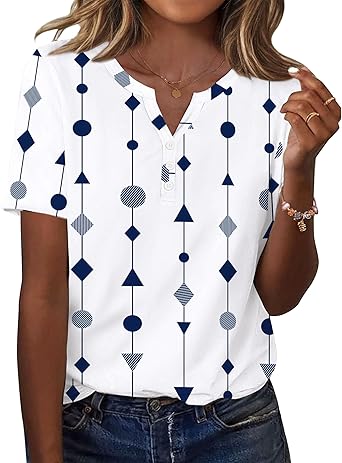 Womens Tops Short Sleeve Shirts Buttons V Neck Spring Fashion Summer Outfits Plus Size Blouses Dressy Casual