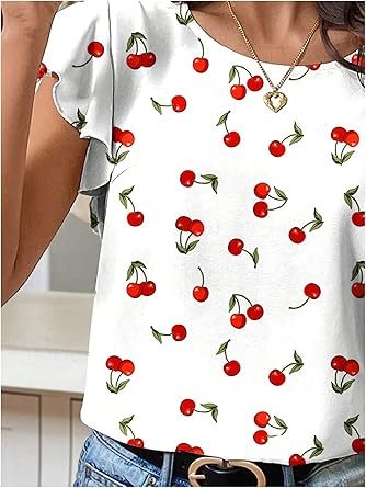 Women's Tops Summer Short Sleeve Crew Neck Shirts Dressy Casual Blouses for Women S-3XL 