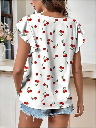 Women's Tops Summer Short Sleeve Crew Neck Shirts Dressy Casual Blouses for Women S-3XL 