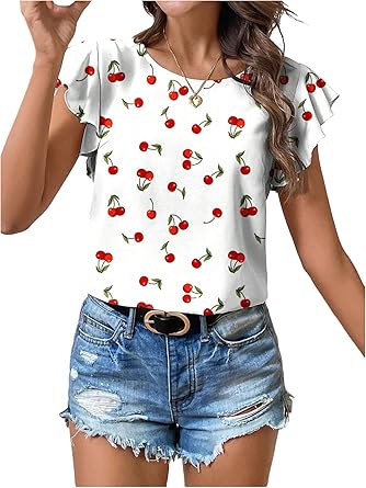 Women's Tops Summer Short Sleeve Crew Neck Shirts Dressy Casual Blouses for Women S-3XL 