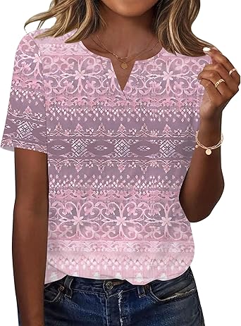 Women's Tops Summer Short Sleeve Crew Neck Shirts Dressy Casual Blouses for Women S-3XL 