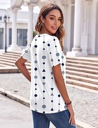 Womens Tops Short Sleeve Shirts Buttons V Neck Spring Fashion Summer Outfits Plus Size Blouses Dressy Casual