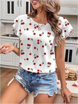 Women's Tops Summer Short Sleeve Crew Neck Shirts Dressy Casual Blouses for Women S-3XL 