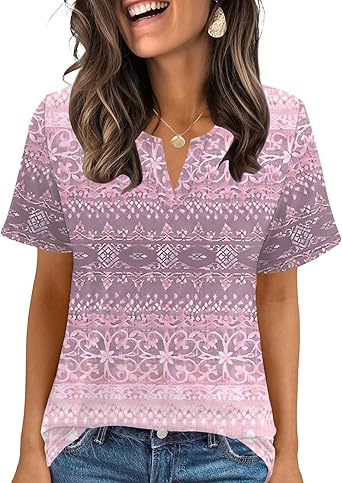 Women's Tops Summer Short Sleeve Crew Neck Shirts Dressy Casual Blouses for Women S-3XL 